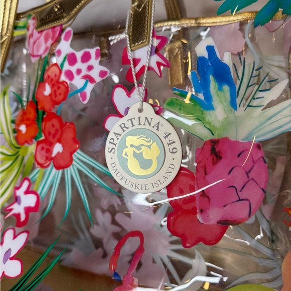 Spartina 449 Flamingo Floral Retreat Clear Beach Tote - Picture 7 of 13